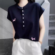 Elegant Half-Button Lapel Vest – Knit Stripe Sleeveless Top