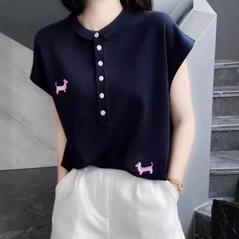 Elegant Half-Button Lapel Vest – Knit Stripe Sleeveless Top