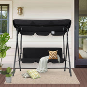Outdoor Patio Rocking Chair, Three-Seater Sliding Rocking Chair with Removable Cushions and Adjustable Sunshade, Suitable for Gardens, Poolside, and Backyards Porch Bench, Black