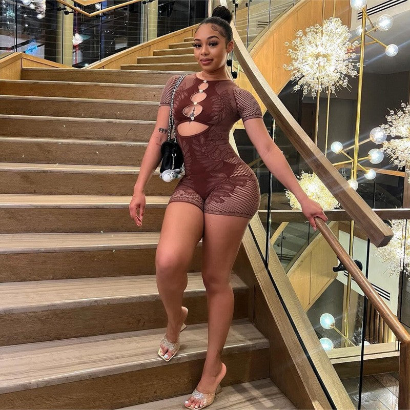 Sexy Figure-Hugging Crew-Neck Short Romper