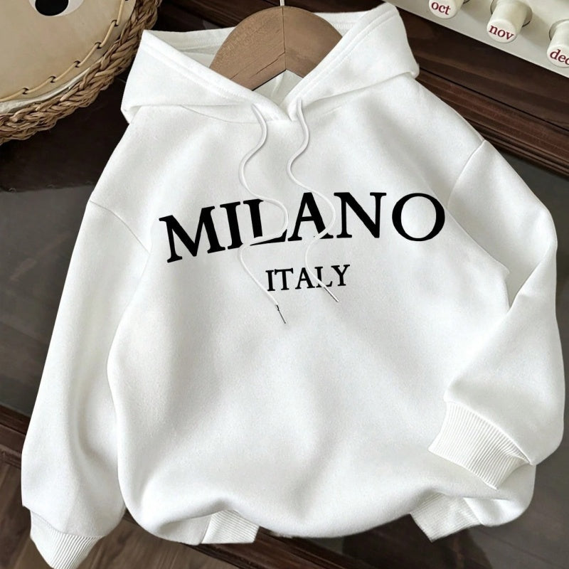 Women's Letter Print Casual Hooded Pullover Sweater