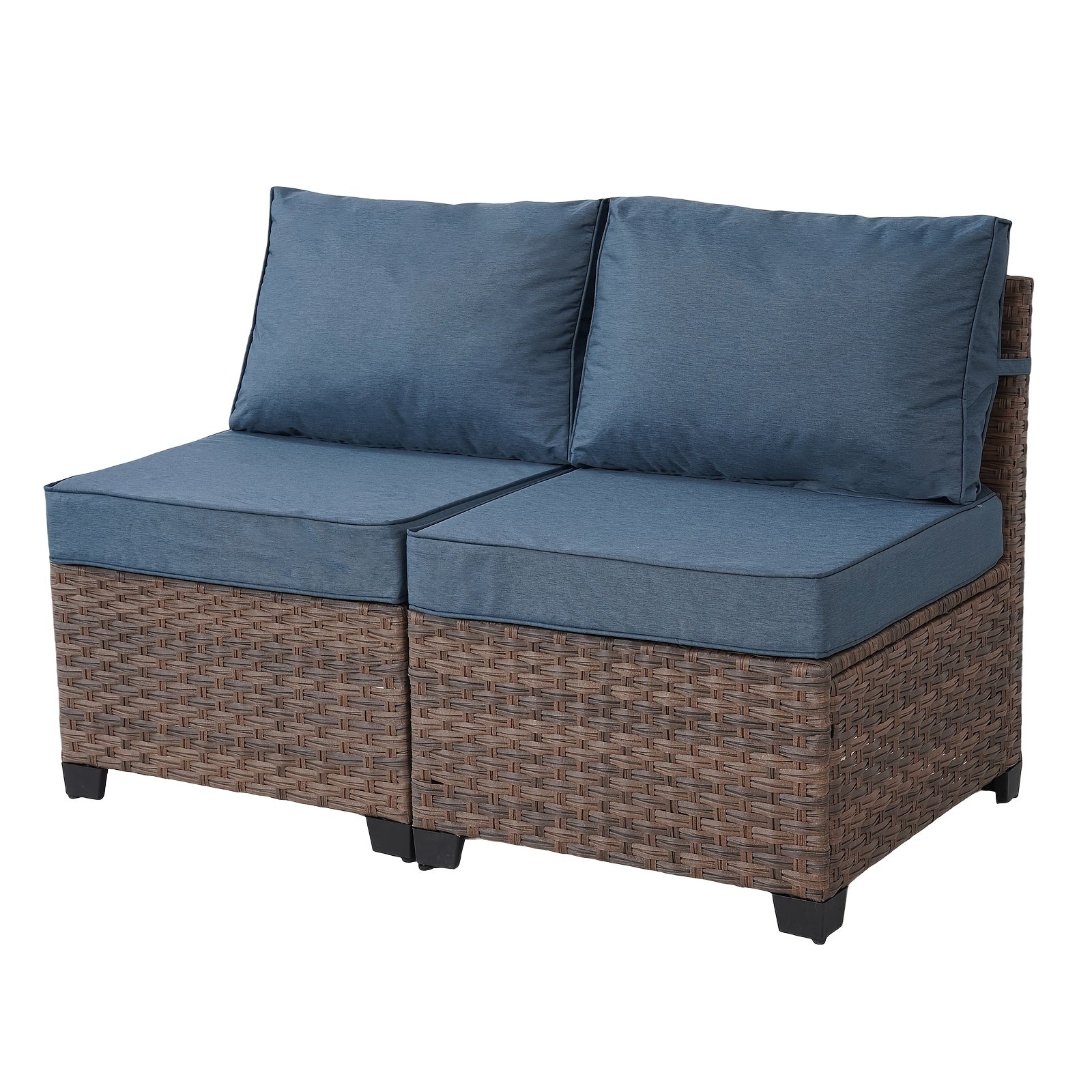 [Outdoor Sectional Sofa] Raised Patio Furniture Set, 2piece/3piece/4piece/6piece Wicker Outdoor Patio Furniture Sets With Cushions And Coffee Table, Outdoor Sectional Boho Patio Conversation Set Sectional Sofa For Backyard, Porch, Beige/Blue