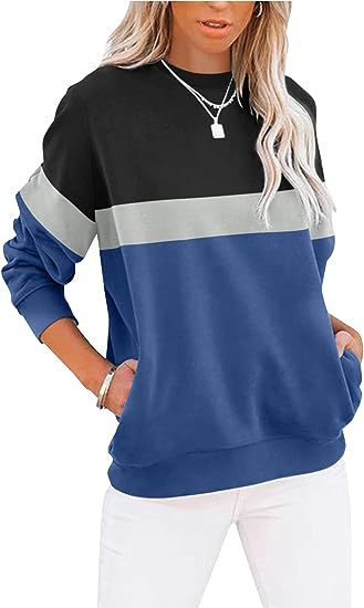 Women's Color-Block Long Sleeve Casual Sports Pullover Sweater
