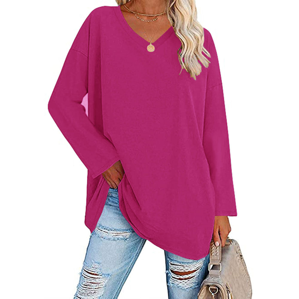 Oversized V-Neck Drop-Shoulder Casual Cotton T-Shirt