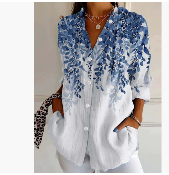 Color Matching Casual Loose Shirt Women's Clothing Button Top