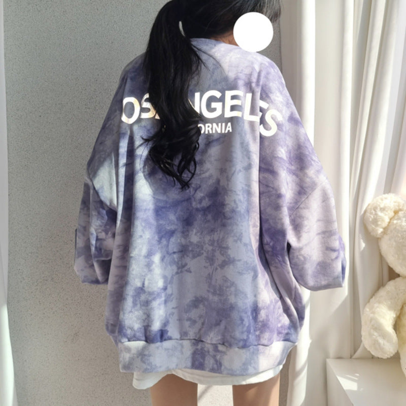Korean Style Tie-Dye Cotton Sweatshirt for Women