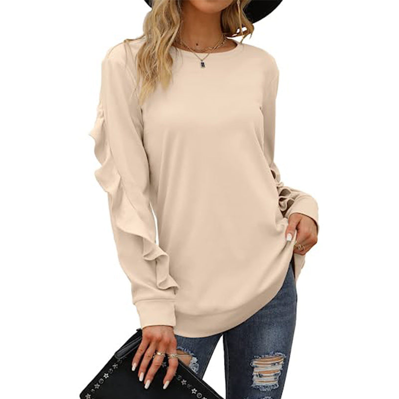 Chic Pleated Long Sleeve Round Neck Casual Women's Sweater