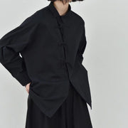 Dark-style Niche-design Womens Shirt Loose-fitting New Chinese-style Top With Frog Buttons And Long Sleeves