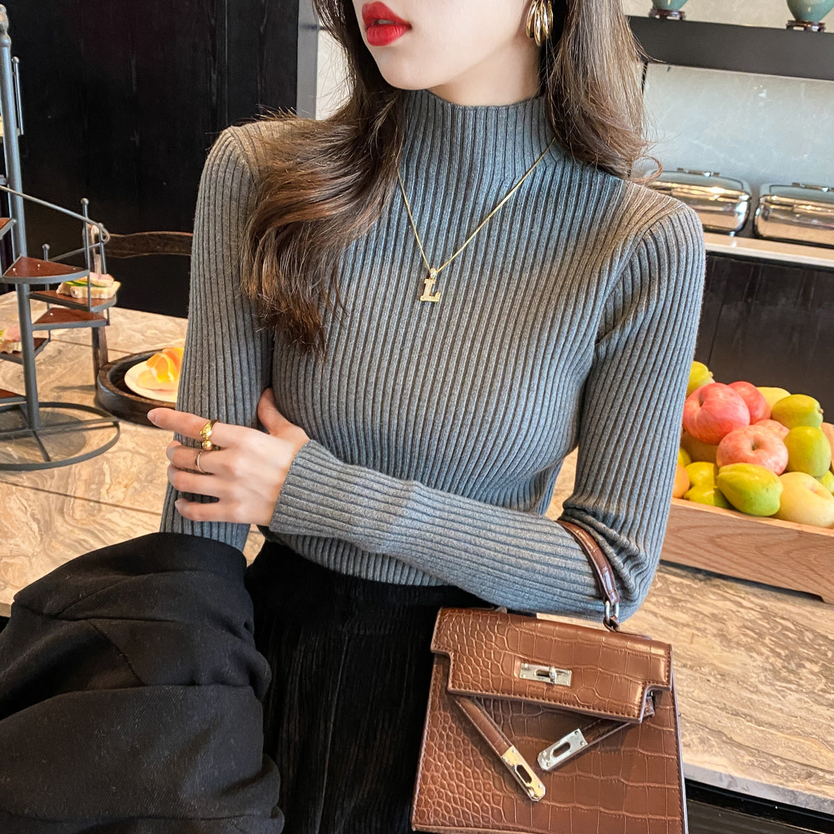 Half Turtleneck Knitted Sweater Women's Bottoming Shirt Women's Autumn and Winter
