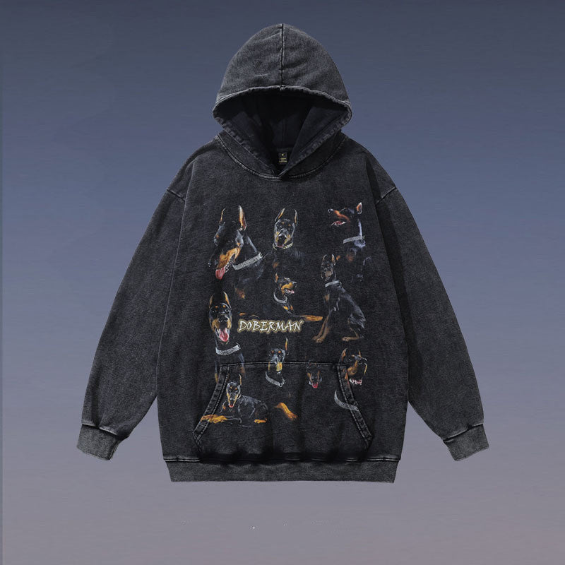 Retro Loose Hip Hop Hooded Terry Sweater for Streetwear