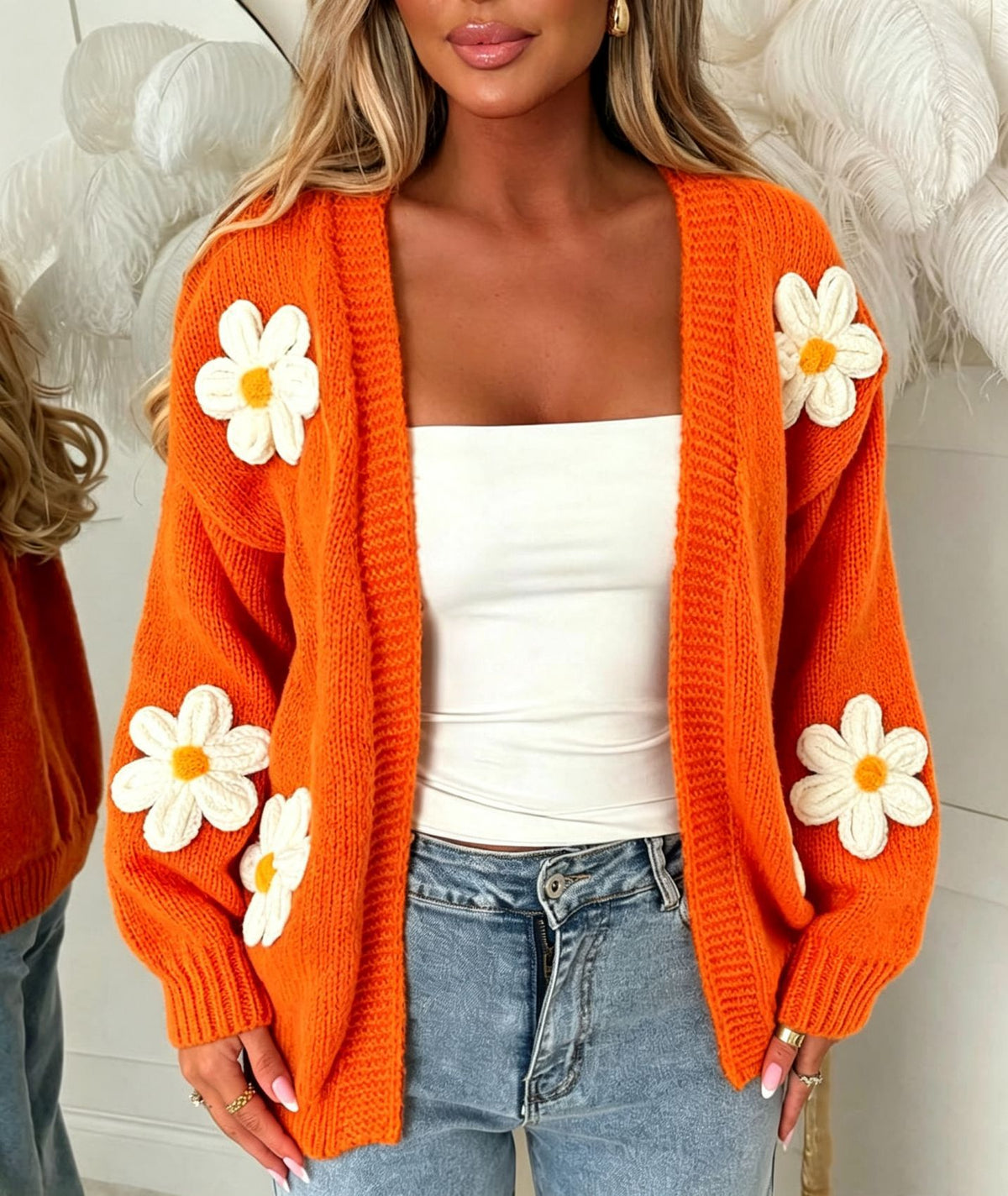 Sweet Large-floral Knitted Cardigan for Women