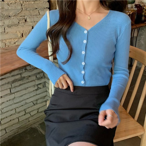 Women's V-Neck Slim Knit Cardigan