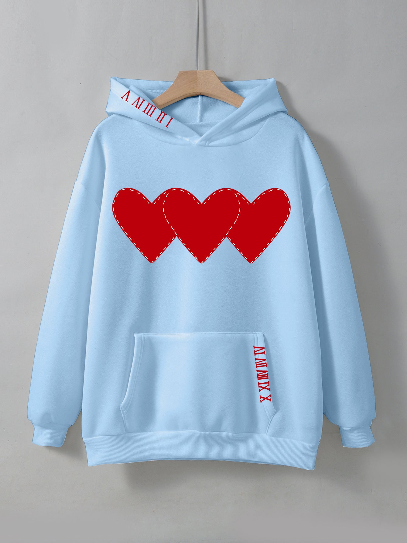 Women's Heart Print Brushed Fleece Drawstring Hoodie