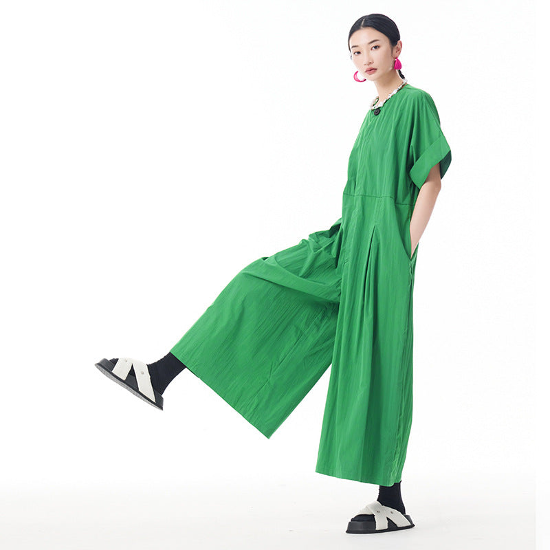 Summer Short Sleeve Cargo Romper with Button Detail
