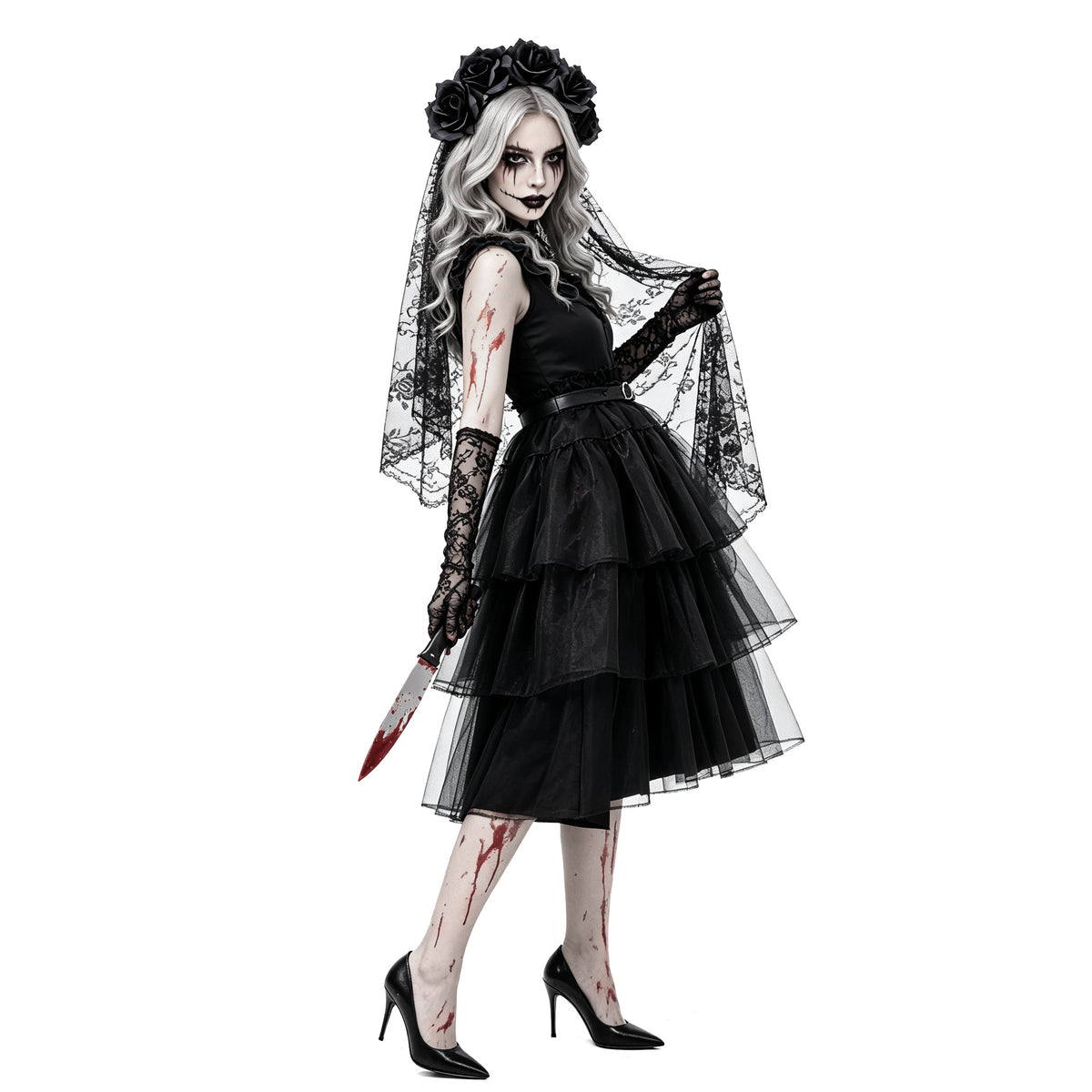 Spooky Zombie Bride Costume Set for Halloween Cosplay