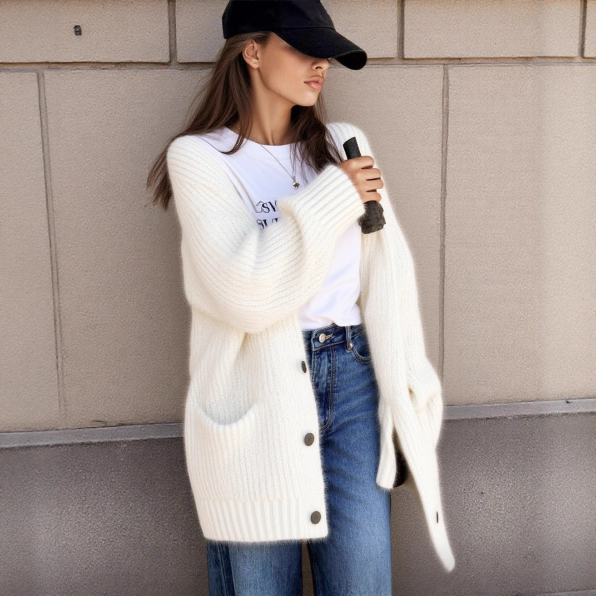V-neck Versatile Alpaca-wool-blend Cardigan Sweater