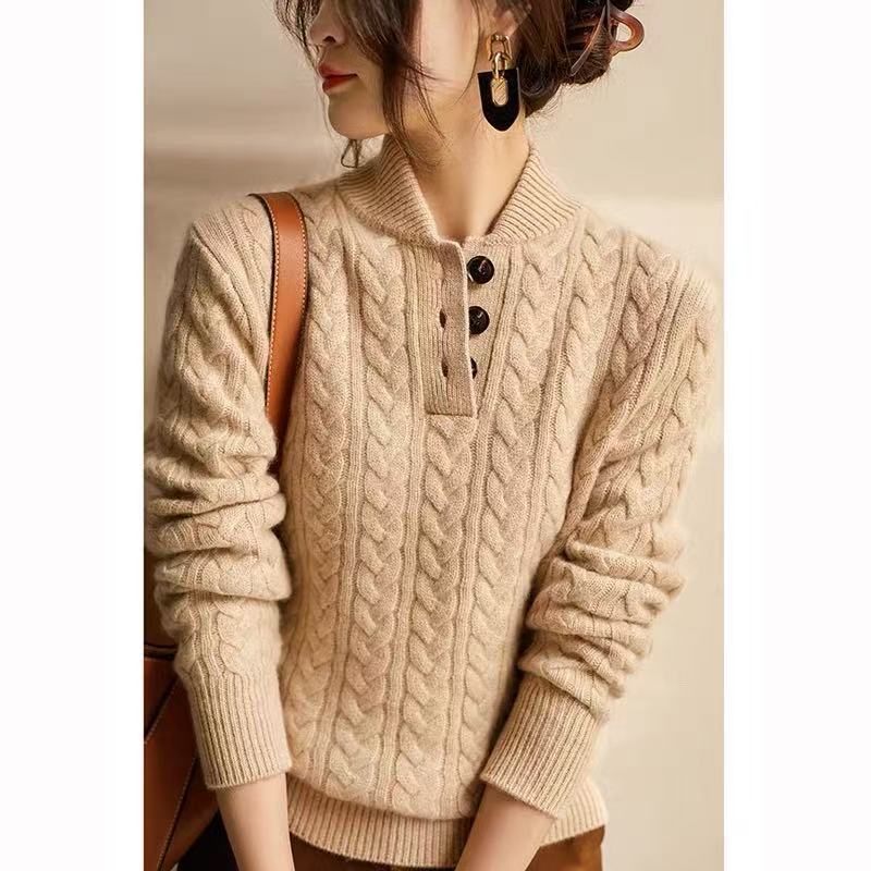 Minimalist Solid-color Cable-knit Sweater a Trendy Retro Turtleneck Base Top