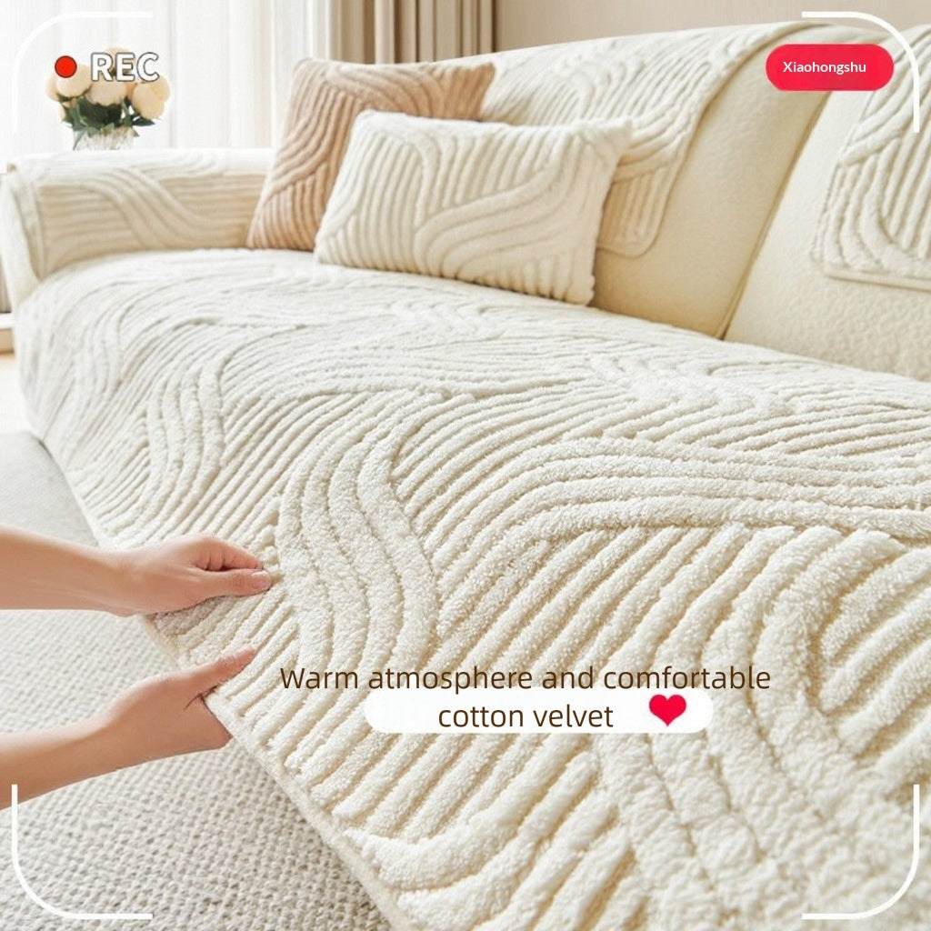Thick Plush Sofa Cushion Cover - Non-Slip Winter Protection