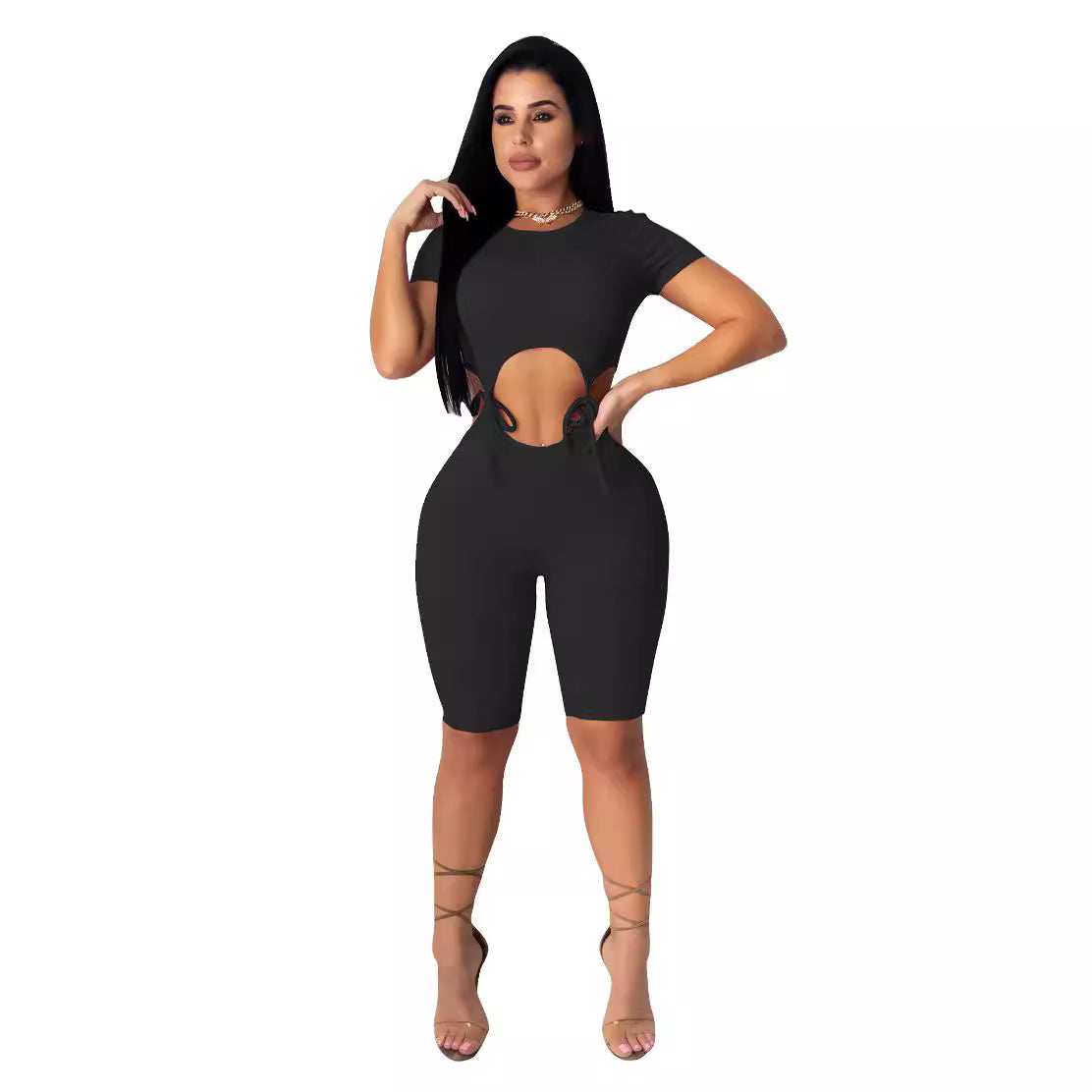 Chic Knit Tie-Front Romper with Shorts