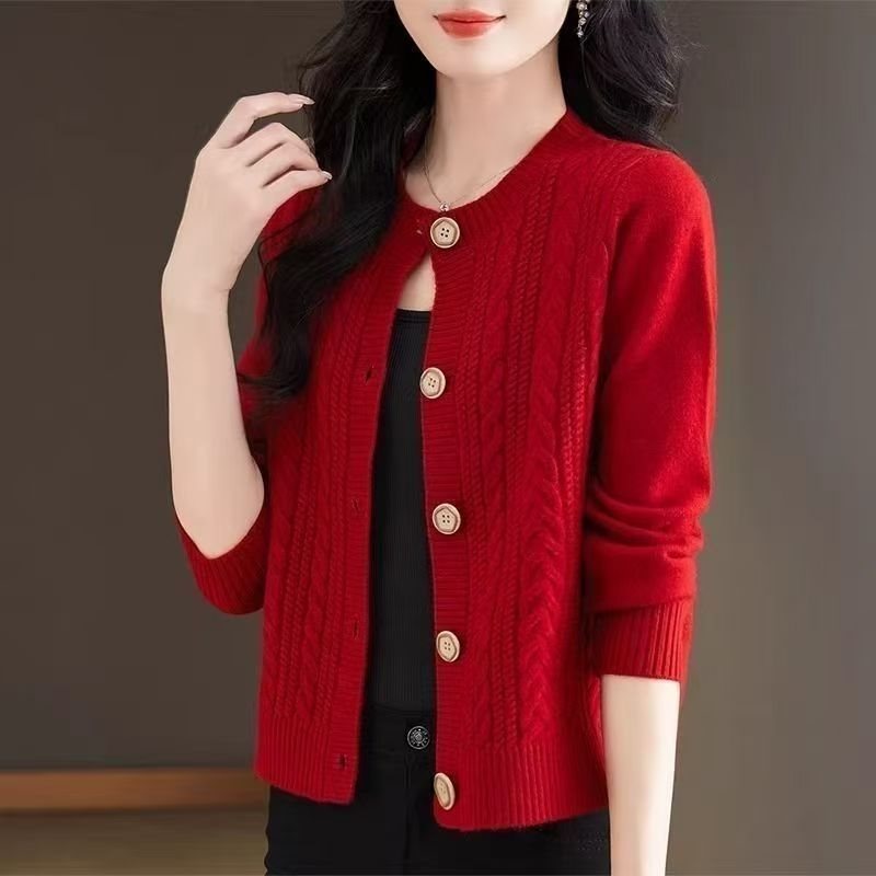 Loose and Lazy Round Neck Stylish Versatile Cable Knit Sweater