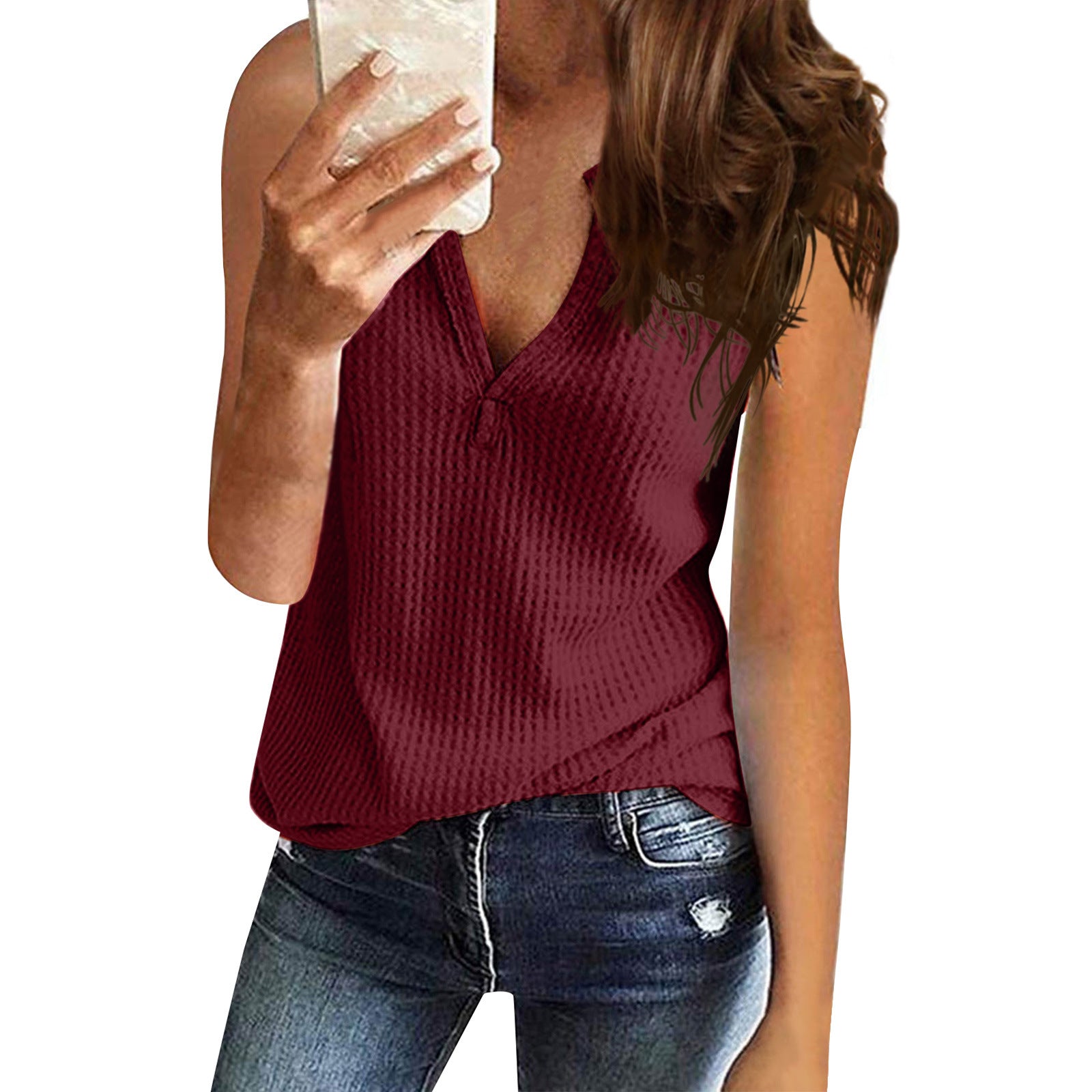 Plus Size Waffle Vest – Loose Fit, Casual Sleeveless Top