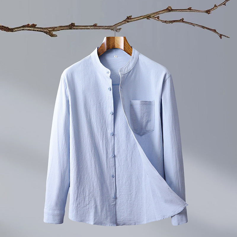 Cotton And Linen Solid Color National Style Men's Shirt