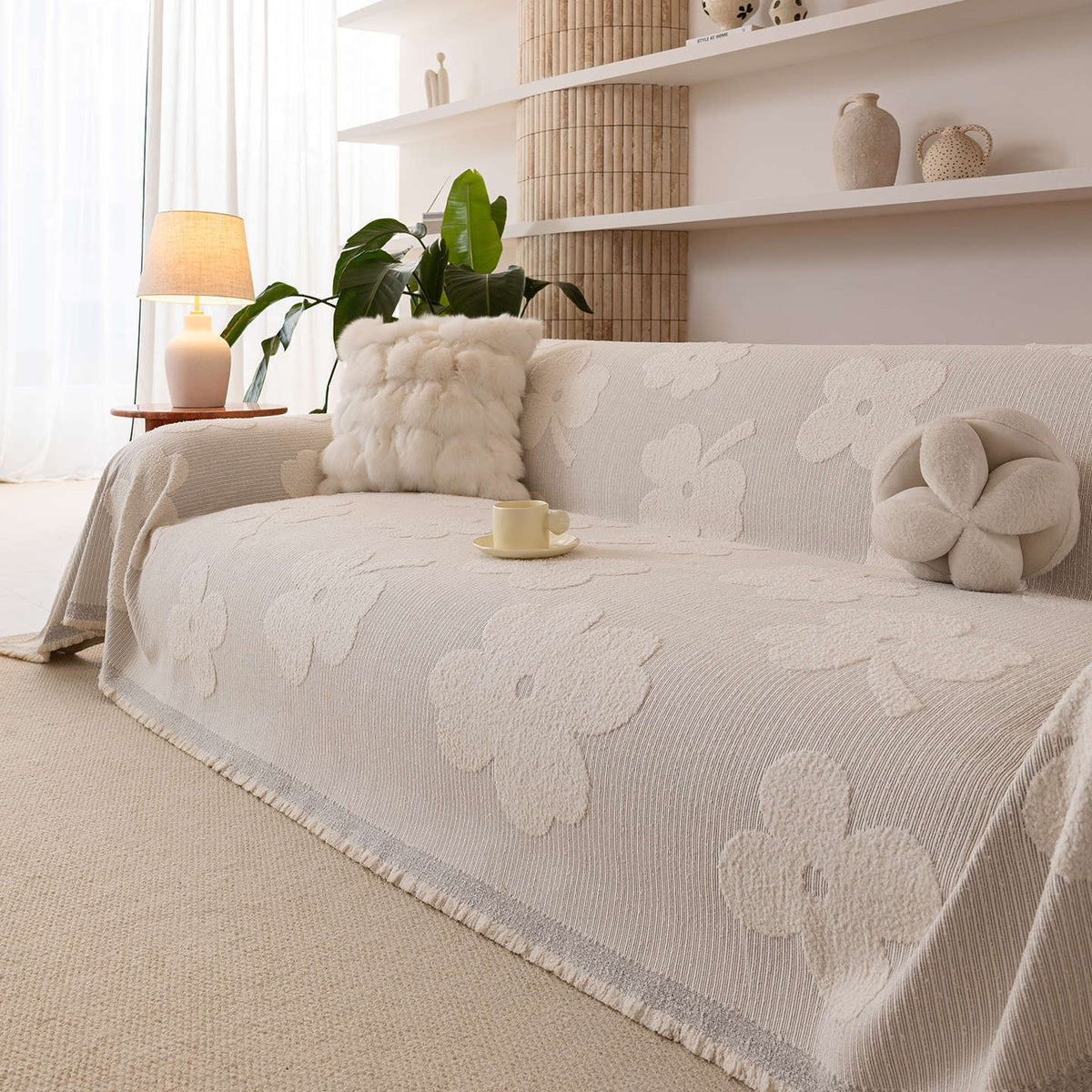 Cozy Plush Sofa Cover - Soft Fuzzy Throw Style, Dust & Protection