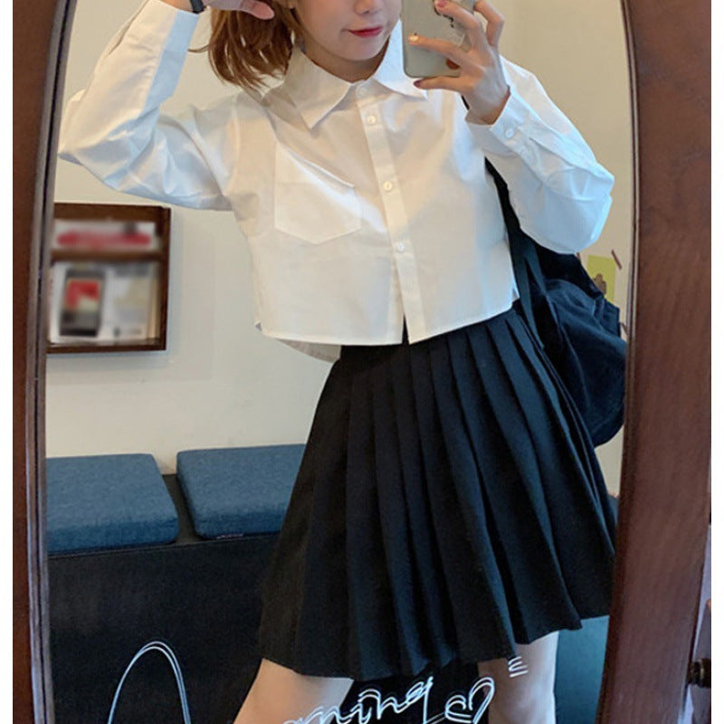 Retro Hong Kong Style Ultra Short Long Sleeve Shirt