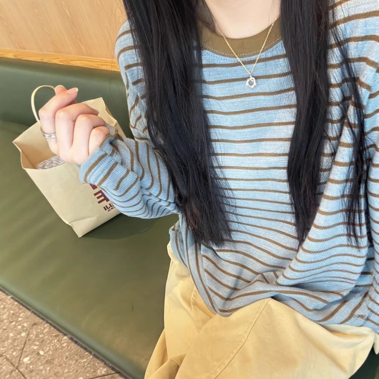 Laid-back Striped Korean-Style Campus-Style Long-Sleeve T-Shirt