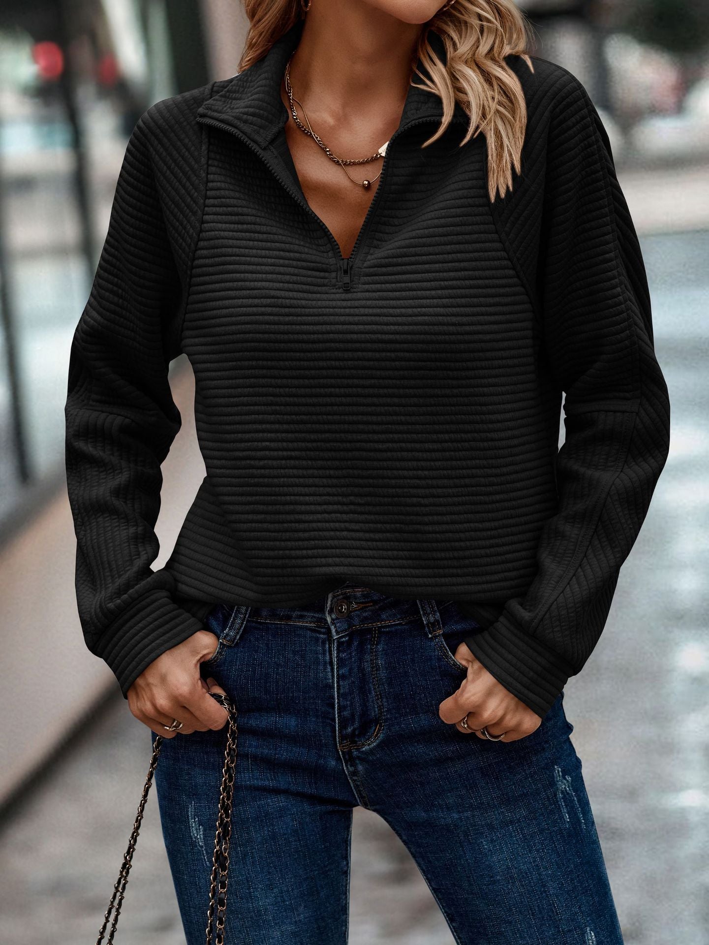 Solid Color Stand Collar Women's Knitted Sweater