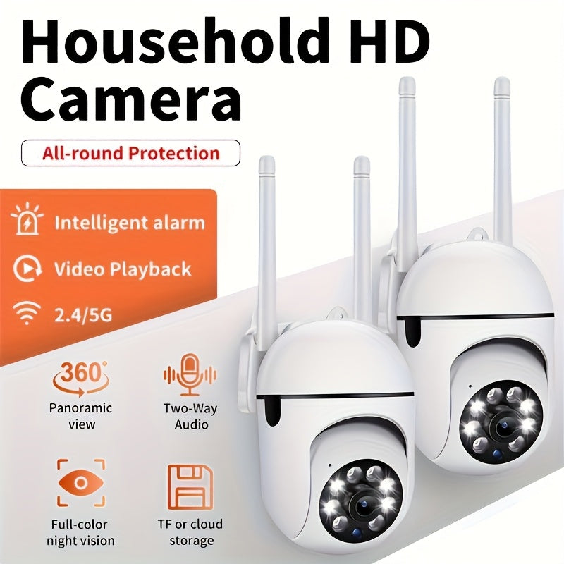 2pcs Security Camera, Full-Color Night Vision Wireless 1080P Full HD Indoor Camera, 2-Way Audio, Wireless Security Camera, Pan/Tilt/Zoom, 2.4G Wi-Fi Smart Home Security Camera.Suitable For Homes, Y...