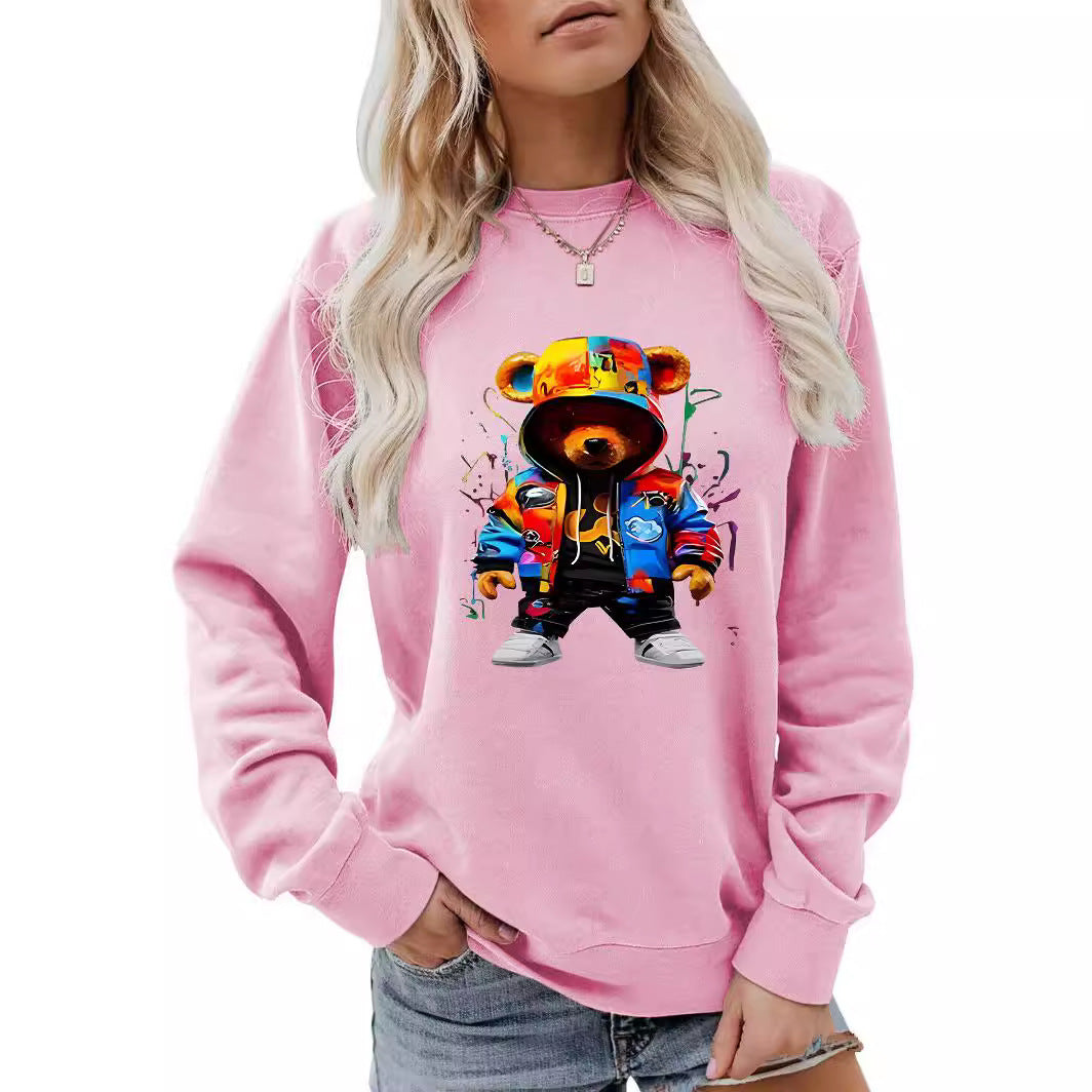 Cozy Cartoon Brushed Hoodie with Heel Collar