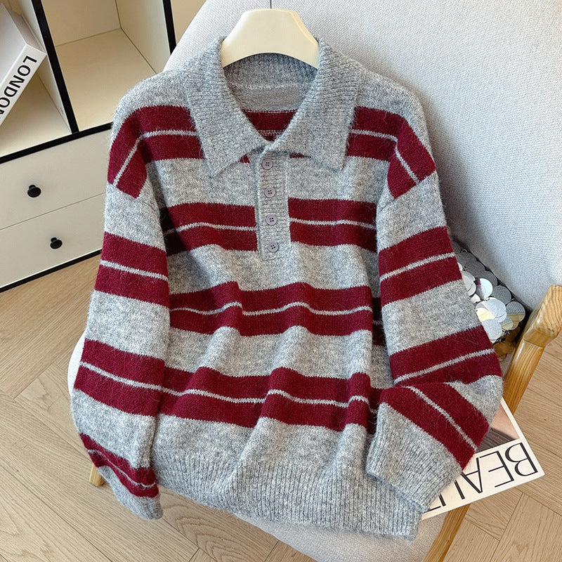 Lazy Polo Collar Loose Retro Knit Sweater