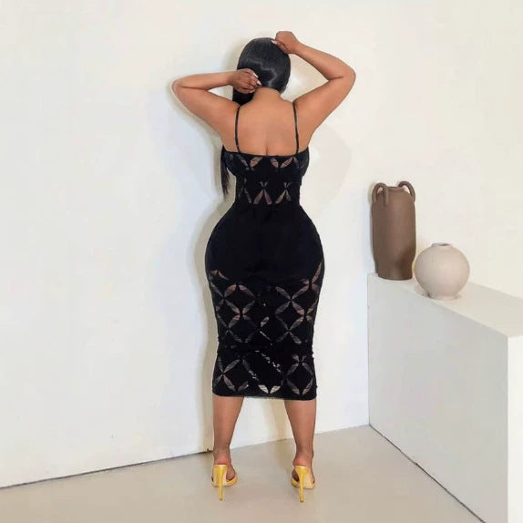 High-Waisted Hollowed-Out Bodycon Dress