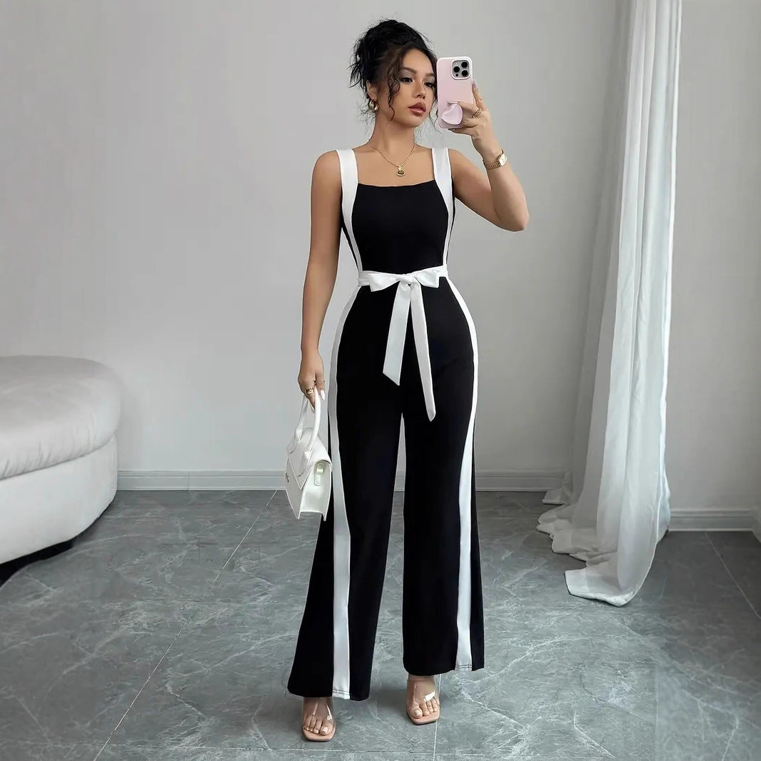 Women's Colorblock Suspender Jumpsuit Streetwear Romper