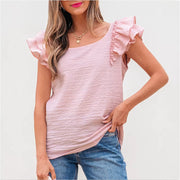 Elegant Solid-Color Bow-Knot Crew Neck Top – Loose Fit