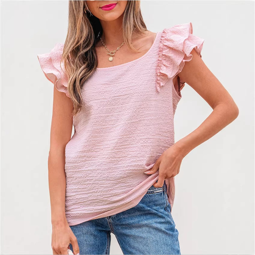 Elegant Solid-Color Bow-Knot Crew Neck Top – Loose Fit