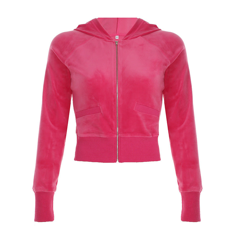 Suede Hooded Zip-Up Jacket