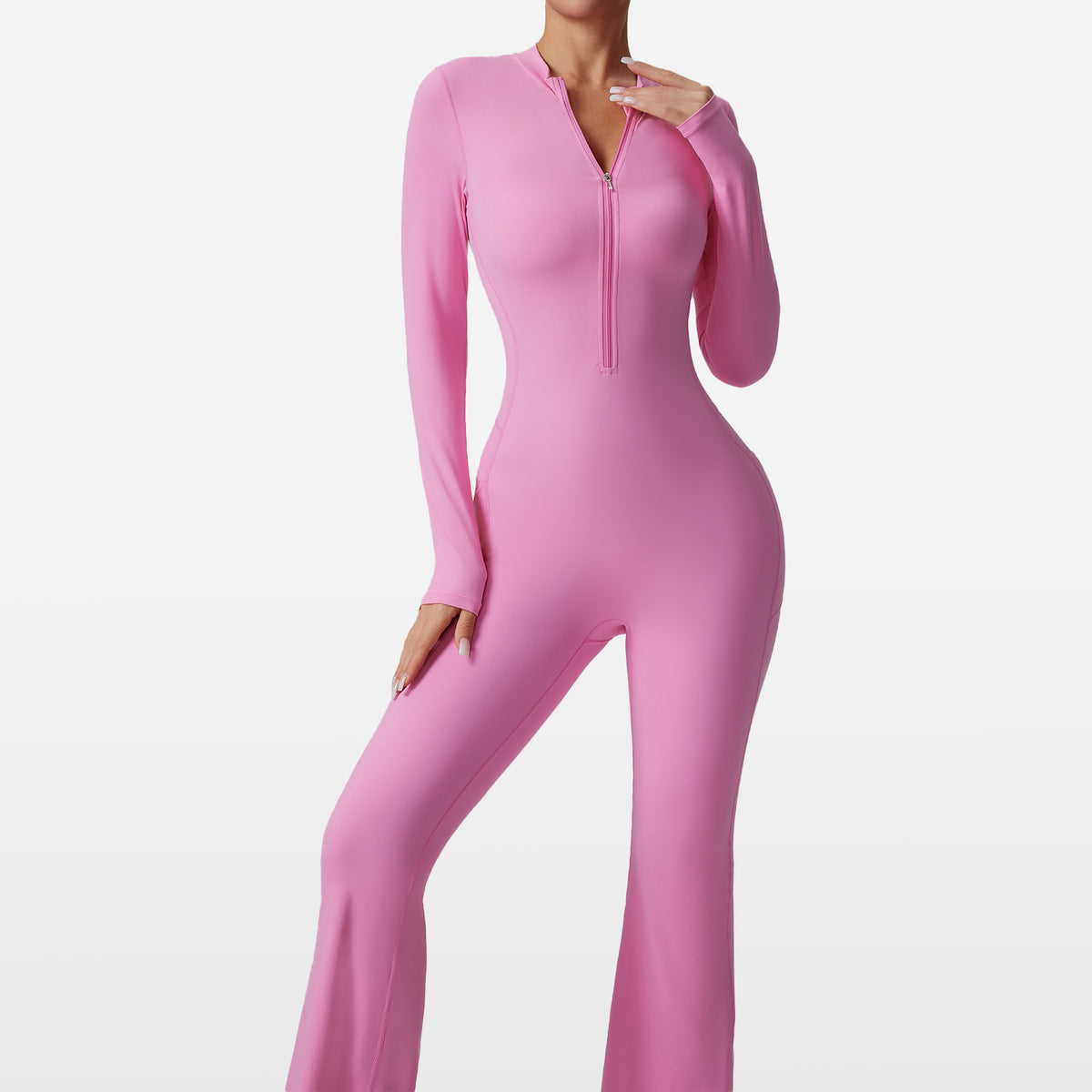 Slim-Fit Zip Long-Sleeve Yoga Jumpsuit