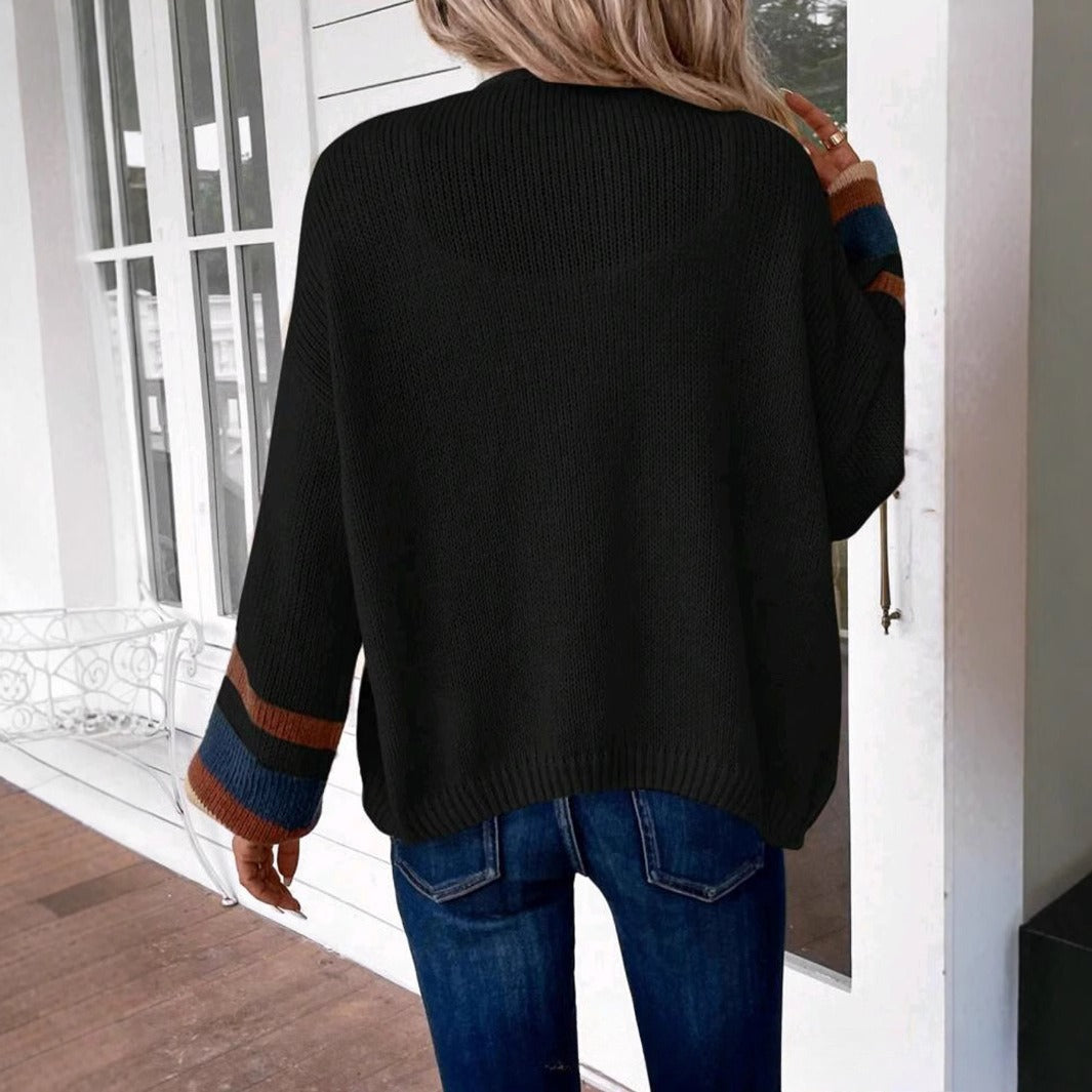Patchwork Loose Sweater Cardigan Knit Casual Coat