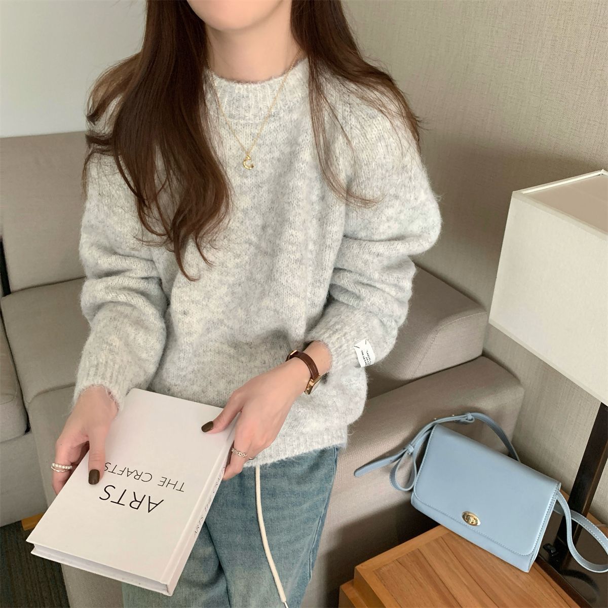 Korean-style Relaxed-fit Crewneck Pullover Sweater Loose Fit