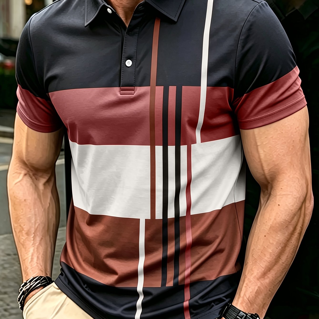 Men's Color Block Striped Polo Shirt – Short Sleeve