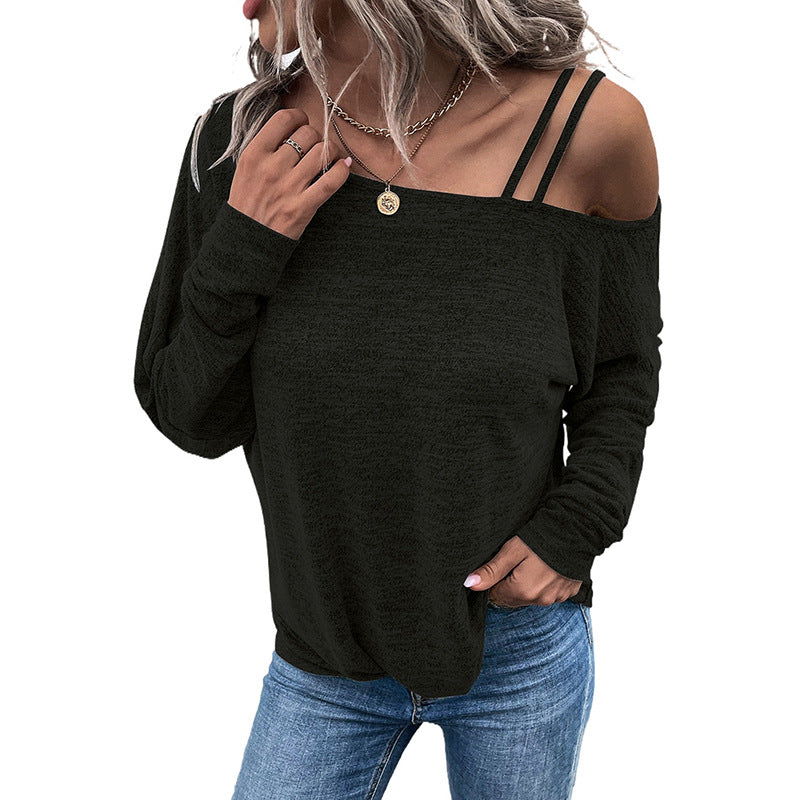 Off-the-Shoulder Lace-Up Slim Fit Sweatshirt