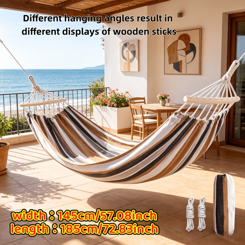 1pc Oversized Patio/Outdoor Hammock with Support Pole, Vibrant Thickened Durable Fabric Hammock with Anti-Tip Design, Sturdy and Long-Lasting, Includes Tie Straps, Ropes, and Storage Bag - Ideal for Relaxing in the Patio, Outdoors