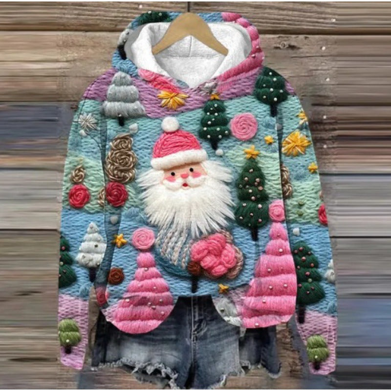Festive Christmas Holiday Casual Printed Hoodie Sweater