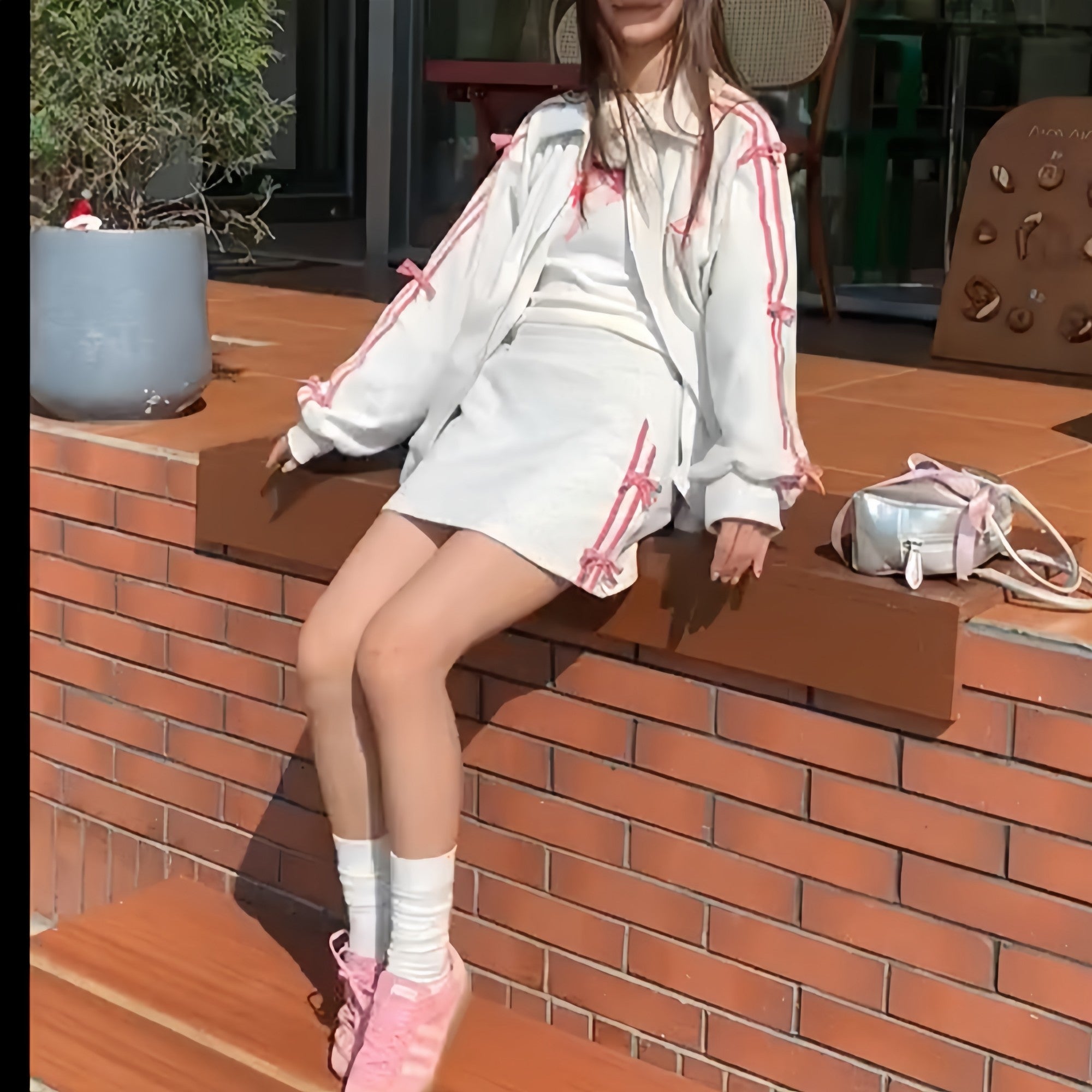 Chic Bowtie Hoodie & Overskirt Two-Piece Set