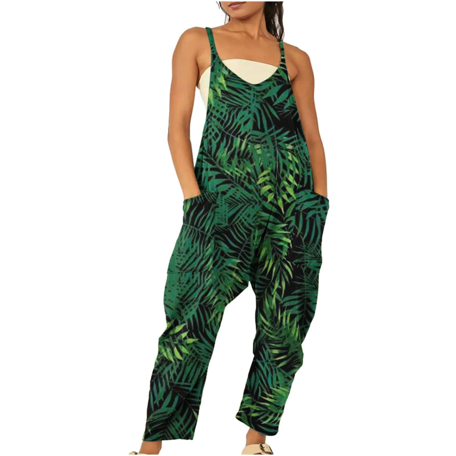 Women's Printed Zippered Pocket Jumpsuit with Straps