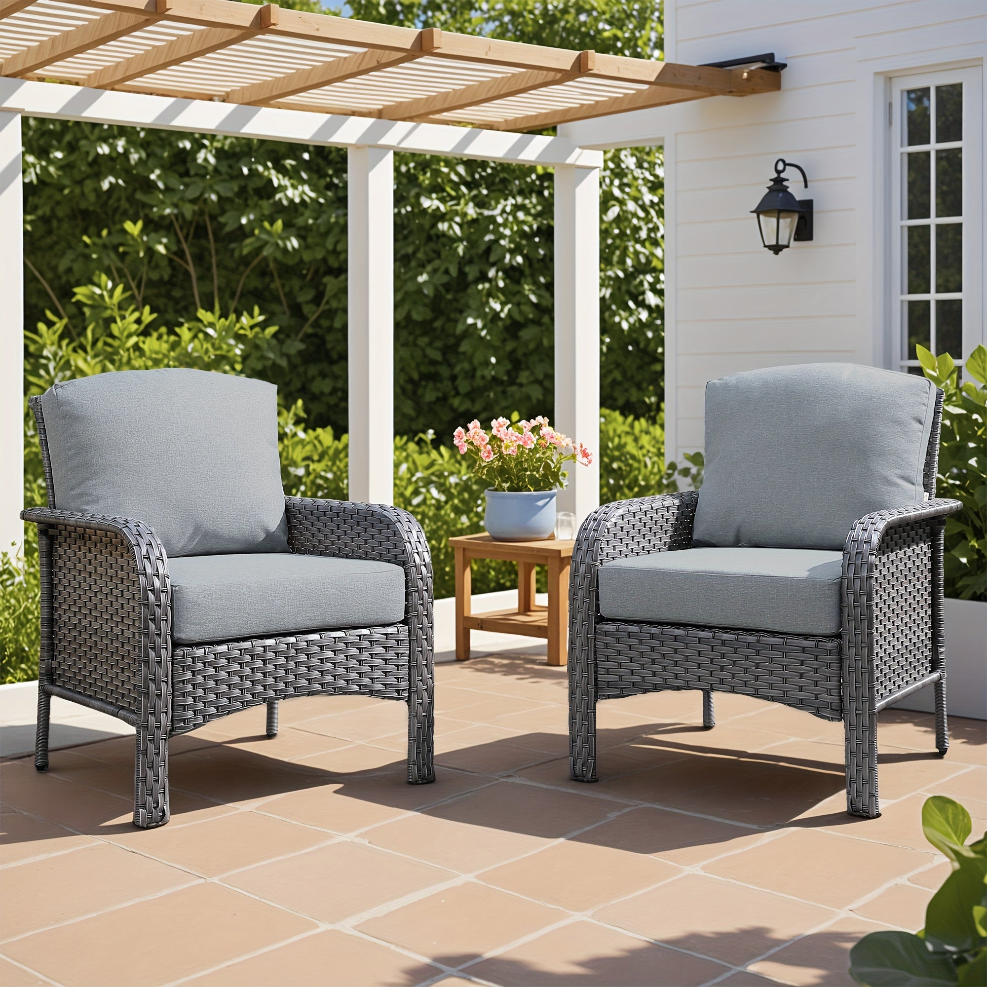 Outdoor Wicker Furniture Collection: Loveseat, Swivel Rocking Chairs, Patio Chairs, Rectangular Table, And Optional Side Table. Made with PE Rattan, Suitable for Patio, Backyard, Pool, Or Garden