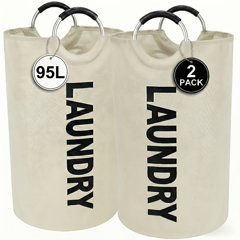 Set of 2 Large Foldable Laundry Baskets with Elevated Design and Half‑Ring Handles