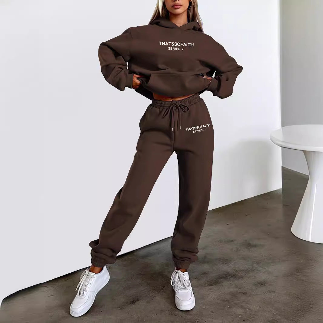 Women's Letter Print Hoodie & Trousers Set